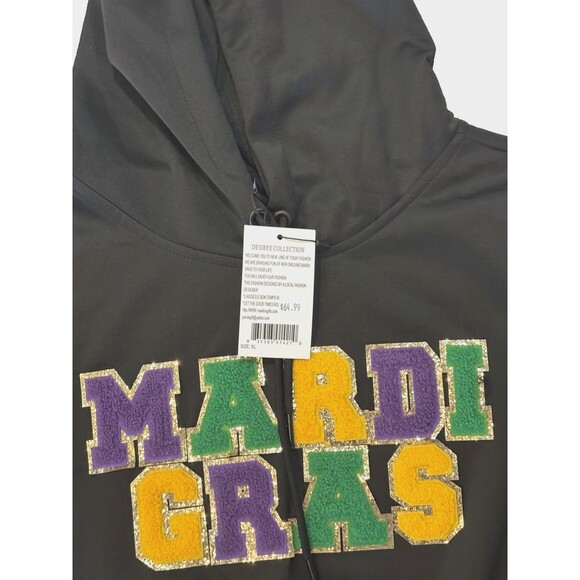 Women’s Mardi Gras Hoodie XL Black Long Sleeve Cropped Sweatshirt NWT - Picture 5 of 11